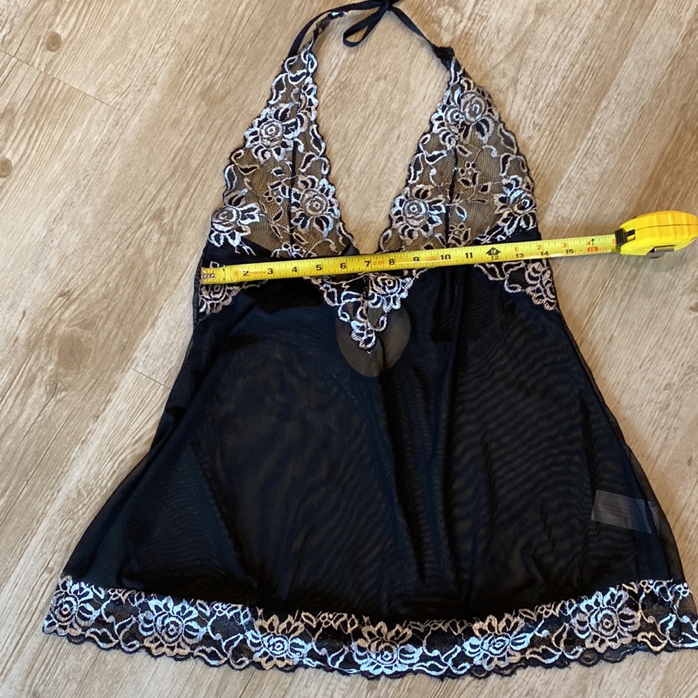 Avidlove lace teddy sheer black with white floral lace. G-String Panty Size L - Picture 17 of 17